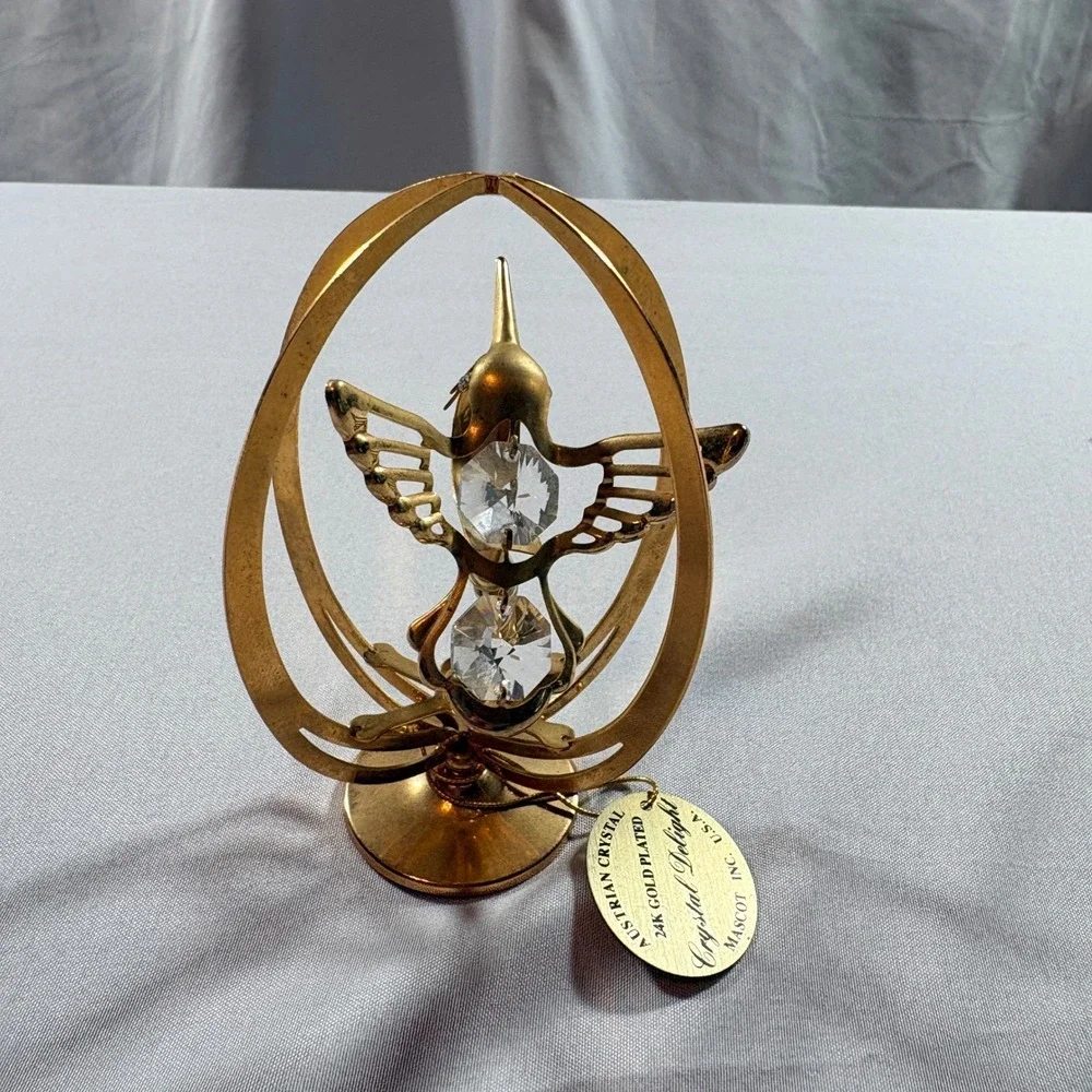Mascot Crystal Delight Hummingbird Figurine 24K Gold Plated Austrian Crystal 4in